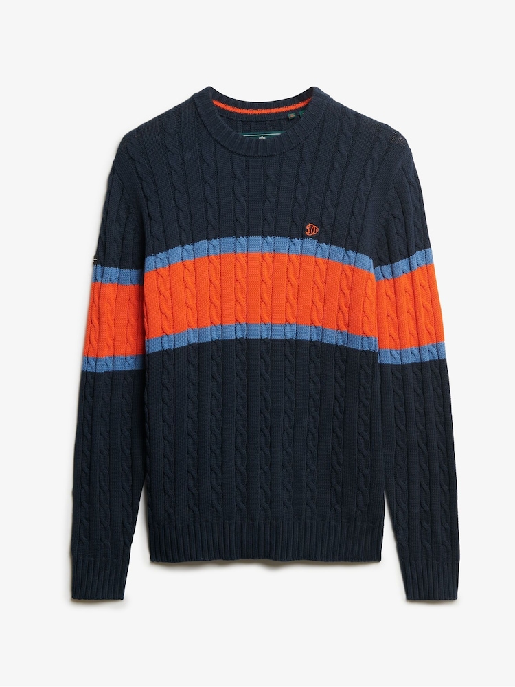 Superdry Blue Cotton Stripe Cable Jumper - Image 6 of 6