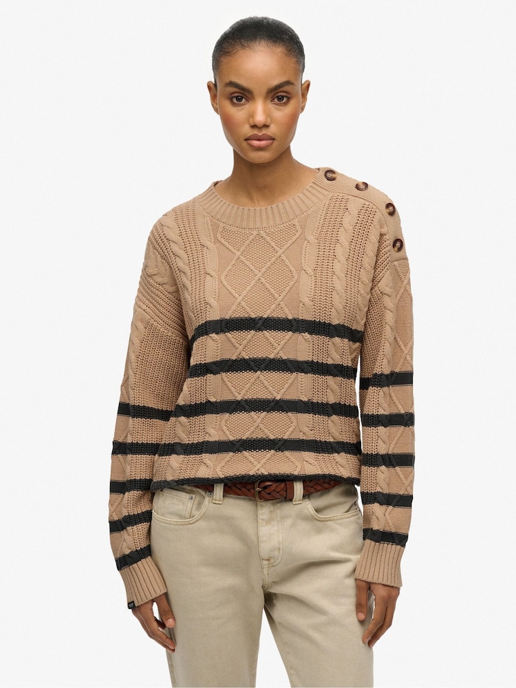 Superdry Nude Cable Crew Neck Jumper - Image 1 of 5