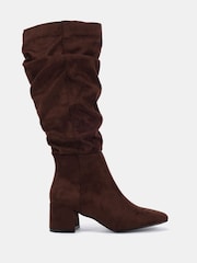 rjava - Novo Wide Fit Geri Block Heel Square Toe Ruched Knee Boots - Slika 2 iz 6