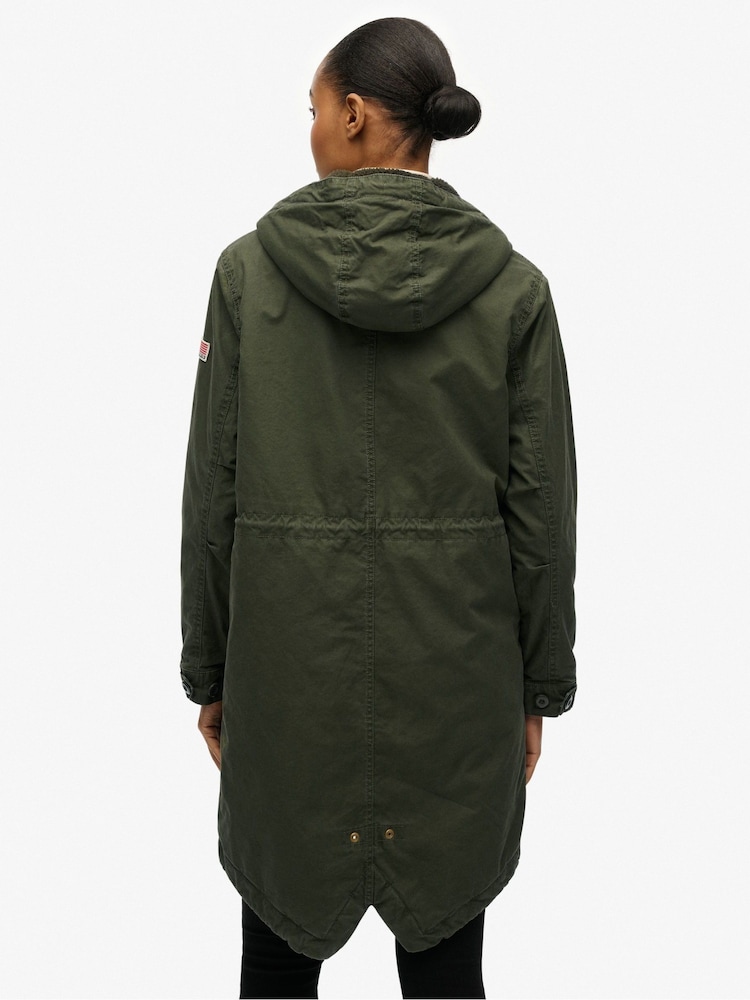 Superdry Green Military Borg Fishtail Parka - Image 2 of 8