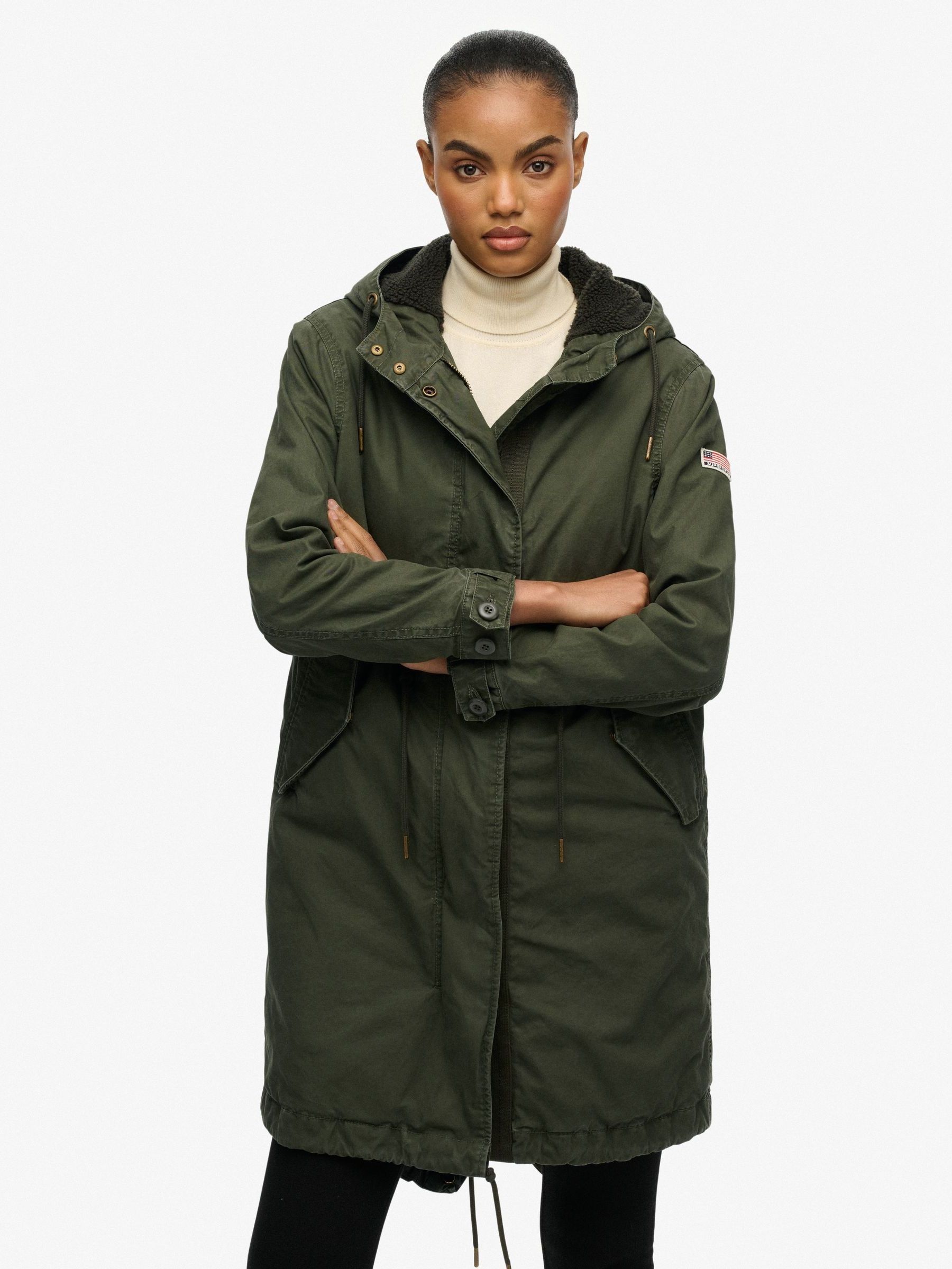 Buy Superdry Green Military Borg Fishtail Parka from Next USA