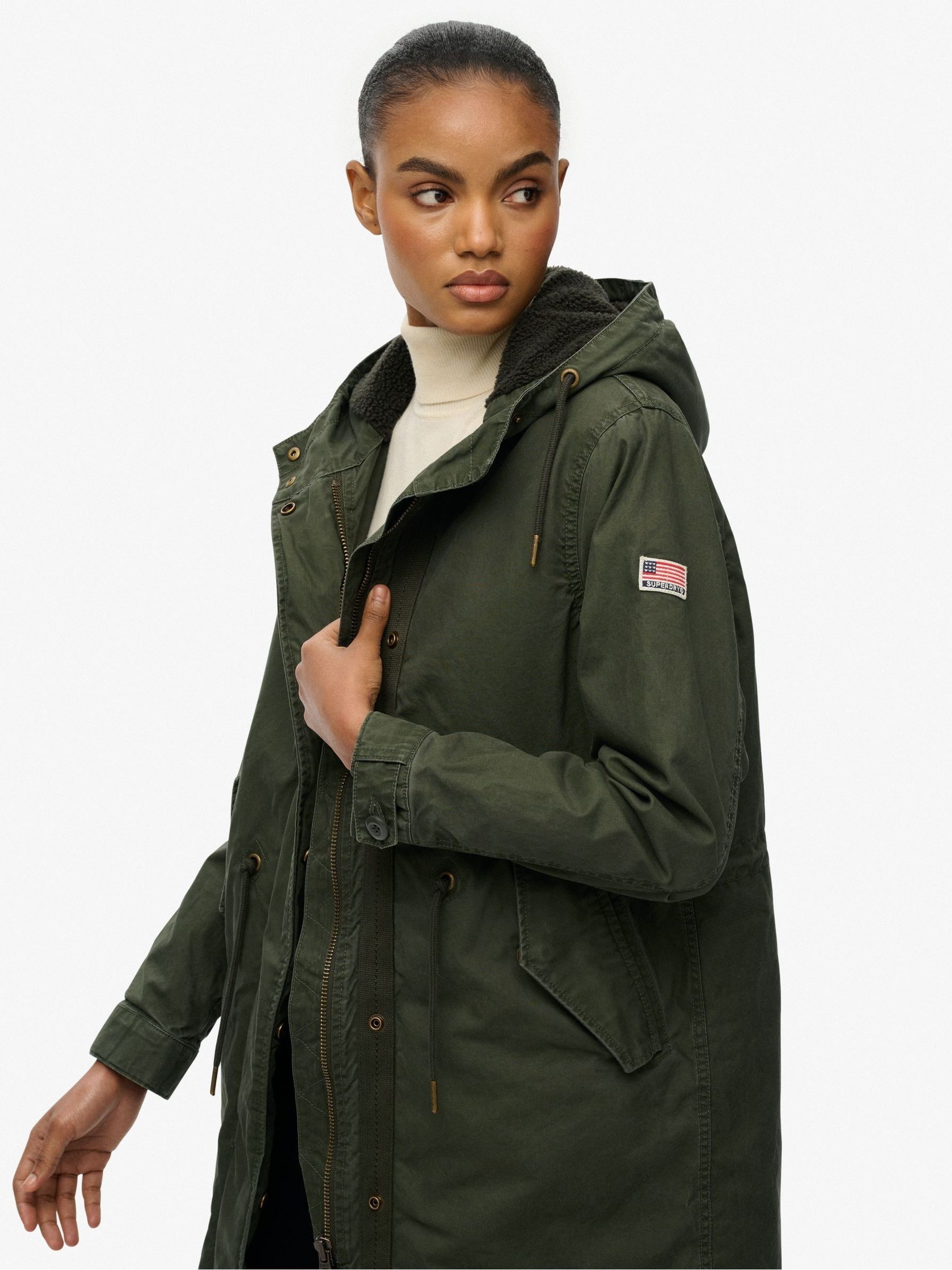 Buy Superdry Green Military Borg Fishtail Parka from Next USA