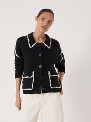 Hush Black Wool Blend Whipstitch Trim Shirt Jacket - Image 1 of 6