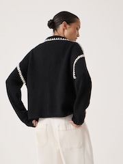 Hush Black Wool Blend Whipstitch Trim Shirt Jacket - Image 3 of 6