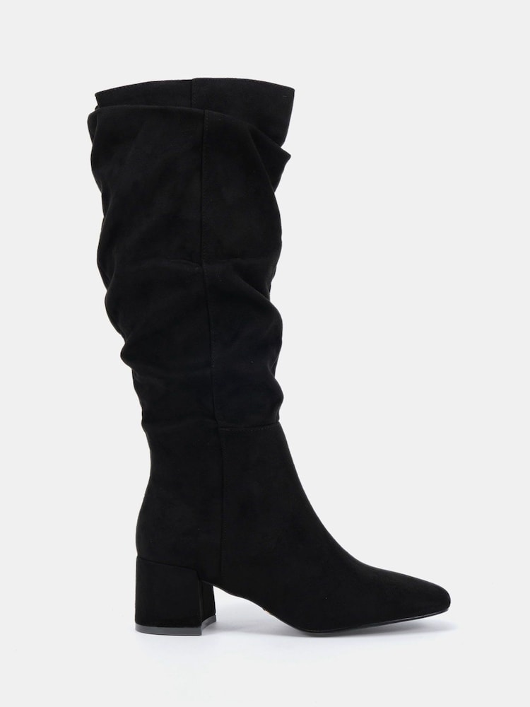 Schwarz - Novo GERI Block Heel Square Toe Ruched Knee Boot - Bild 2 von 6