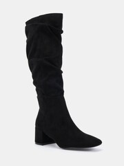 Schwarz - Novo GERI Block Heel Square Toe Ruched Knee Boot - Bild 3 von 6
