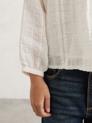Reiss White Elle 13-14 yrs Cheesecloth Textured Blouse - Image 4 of 5