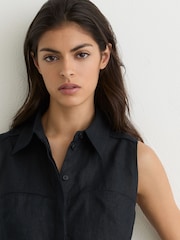 أزرق داكن - ملابس لعب كتّان بلا أكمام مع حزام Taylor من Reiss - صورة 4 من 6