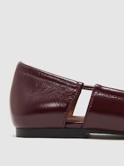 Reiss Burgundy Leona Leather Cut-Out Ballet Flats - Image 5 of 6