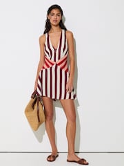 Reiss Burgundy/Off White Esme Stripe-Print Sleeveless Mini Dress - Image 1 of 6