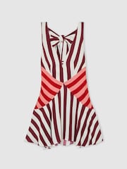 Reiss Burgundy/Off White Esme Stripe-Print Sleeveless Mini Dress - Image 2 of 6