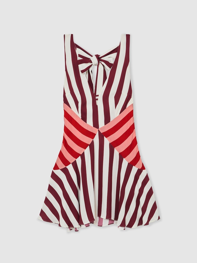 Reiss Burgundy/Off White Esme Stripe-Print Sleeveless Mini Dress - Image 2 of 6