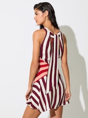 Reiss Burgundy/Off White Esme Stripe-Print Sleeveless Mini Dress - Image 5 of 6