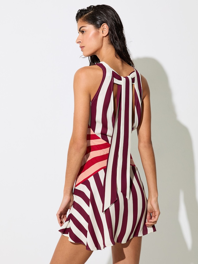 Reiss Esme Stripe-print Mini Dress - Burgundy/Off White