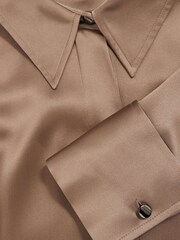 Reiss Taupe Brown Ameira Petite Silk-Satin Concealed-Placket Shirt - Image 7 of 8
