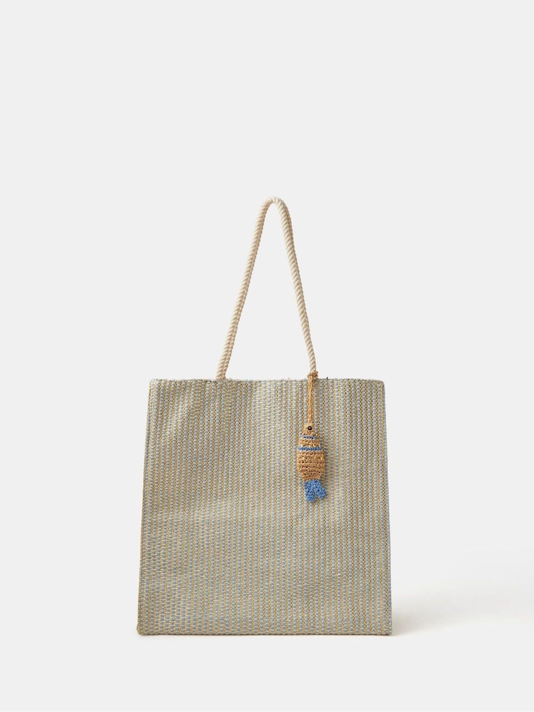 Accessorize Blue Woven Metallic Shopper Bag - Image 1 of 2