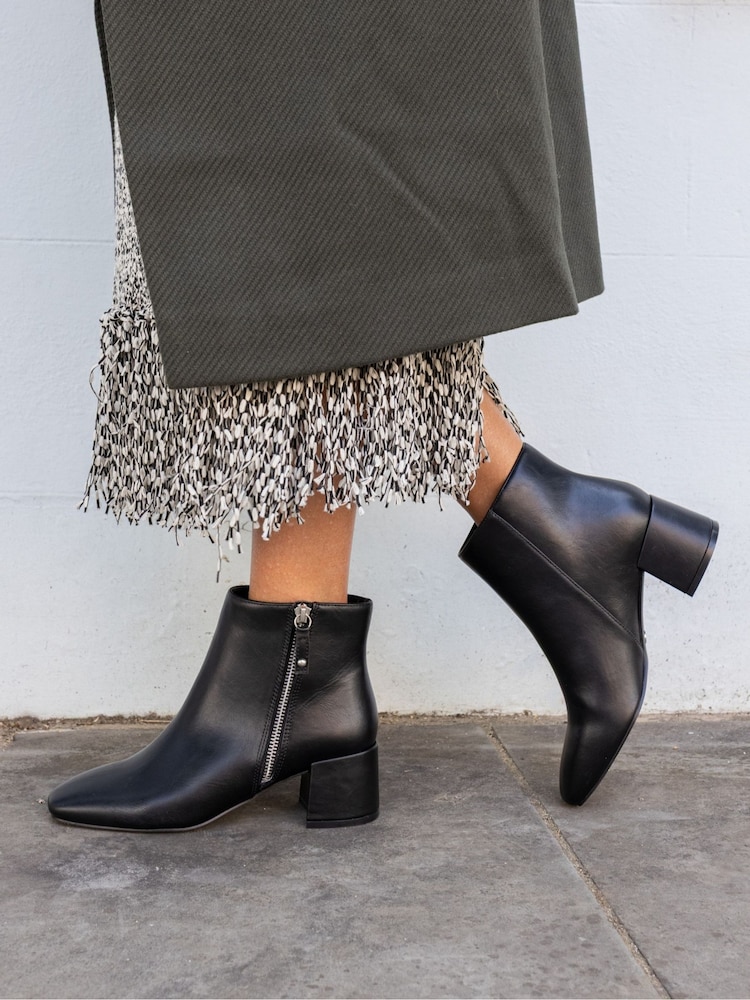 Novo Black Wide Fit Kate Zip Side Square Toe Block Heel Ankle Boots - Image 1 of 6 Novo Black Wide Fit Kate Zip Side Square Toe Block Heel Ankle Boots - Image 1 of 6