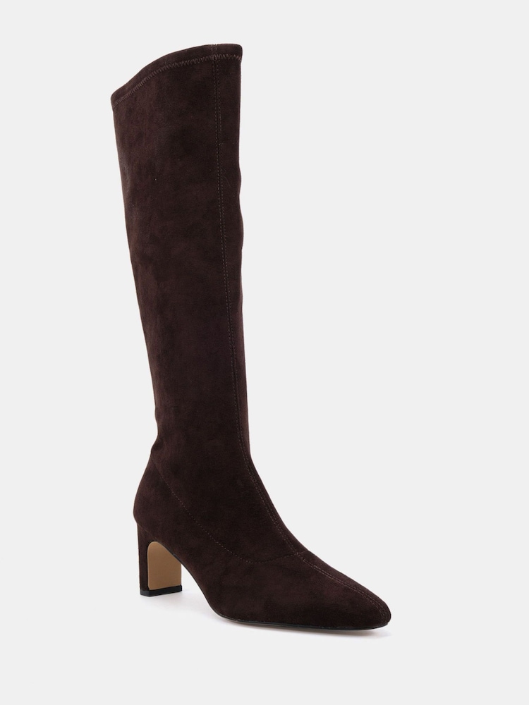 Braun - Novo GAZE Slim Block Heel Chisel Toe Stretch Knee Boot - Bild 2 von 6