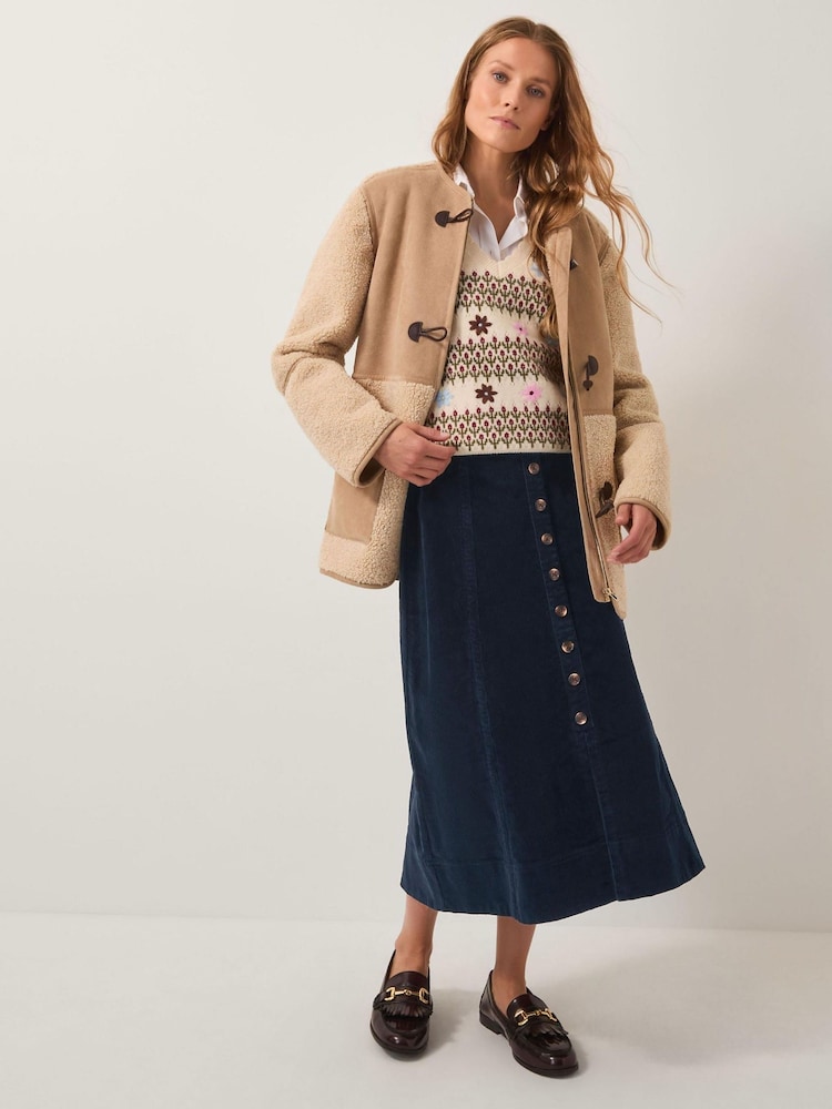 Monsoon Blue Jamie Button Corduroy Midi Skirt - Image 1 of 5 Monsoon Blue Jamie Button Corduroy Midi Skirt - Image 1 of 5