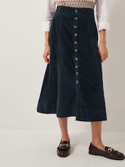 Monsoon Blue Jamie Button Corduroy Midi Skirt - Image 2 of 5
