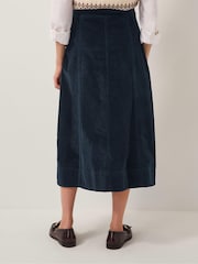 Monsoon Blue Jamie Button Corduroy Midi Skirt - Image 3 of 5