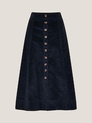 Monsoon Blue Jamie Button Corduroy Midi Skirt - Image 4 of 5