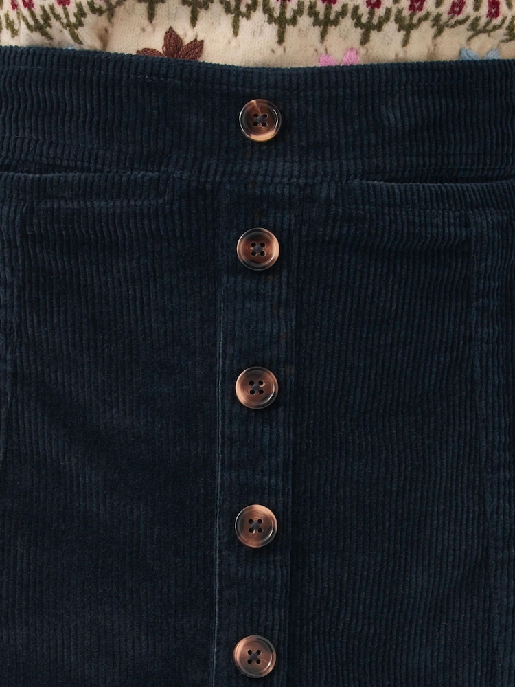 Monsoon Blue Jamie Button Corduroy Midi Skirt - Image 5 of 5