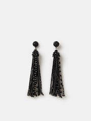 Accessorize Black Bead Tassel Drop Earrings - Image 2 of 3
