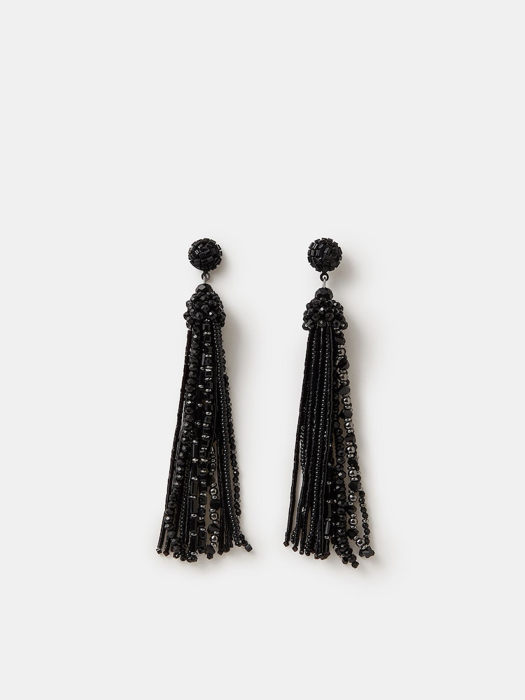 Accessorize Black Bead Tassel Drop Earrings - Image 2 of 3