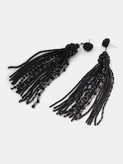 Accessorize Black Bead Tassel Drop Earrings - Image 3 of 3