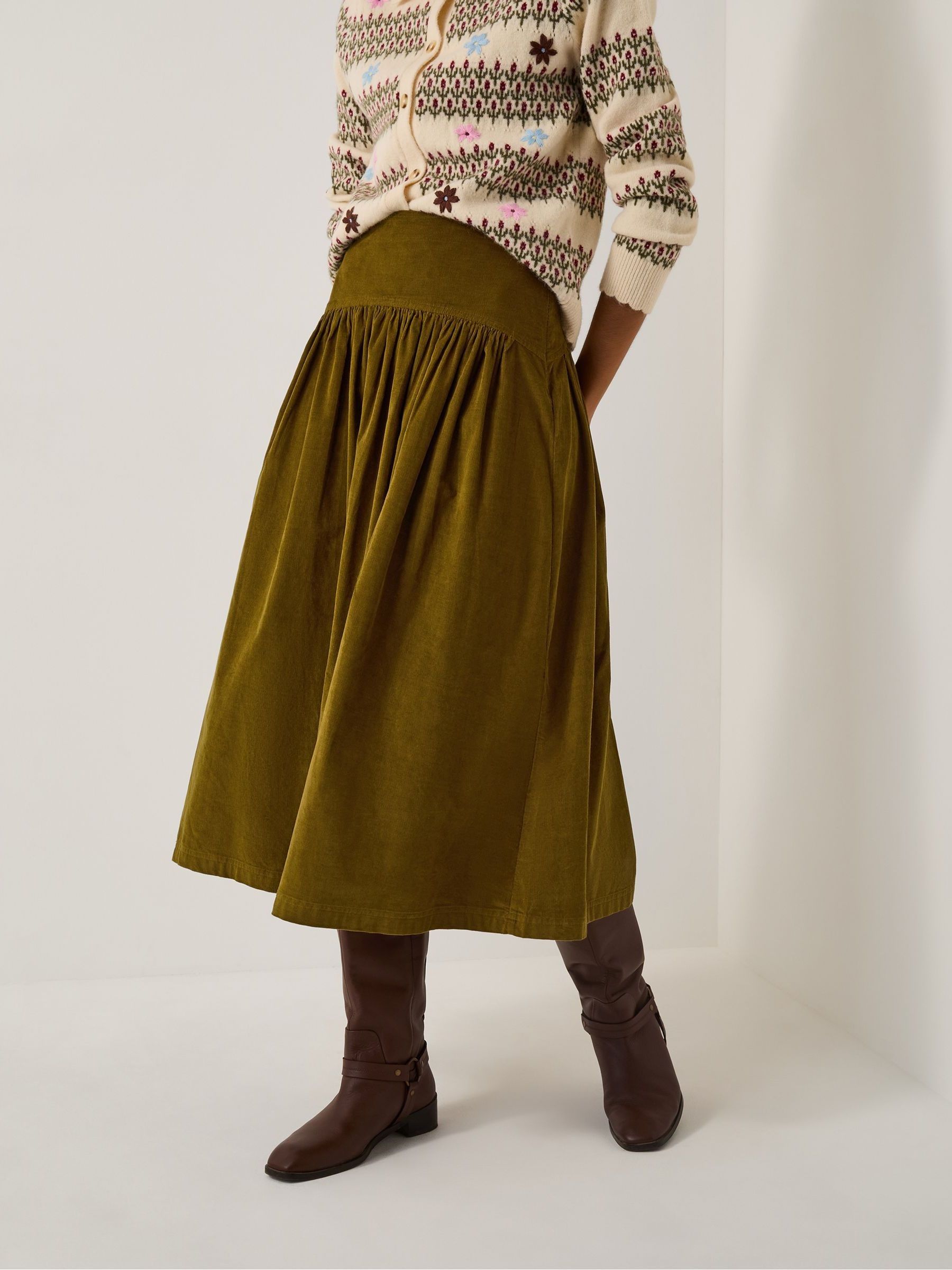 Buy Monsoon Green Jenny Corduroy Midi Skirt from Next Canada