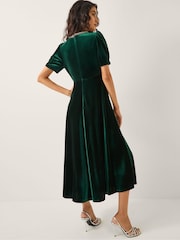 Monsoon Green Celeste Embellished Bow Velvet Midi Dress - Image 2 of 5