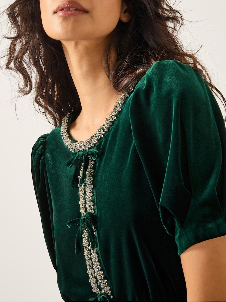 monsoon green velvet dress Belle Velvet Bow Dress Green