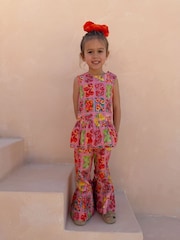 Never Fully Dressed Pink Fruit Cotton Flare Top and Trousers Set - Image 1 of 8