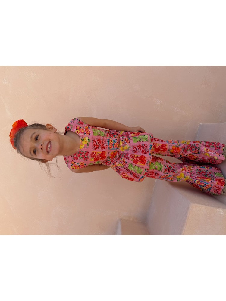 Never Fully Dressed Pink Fruit Cotton Flare Top and Trousers Set - Image 2 of 8