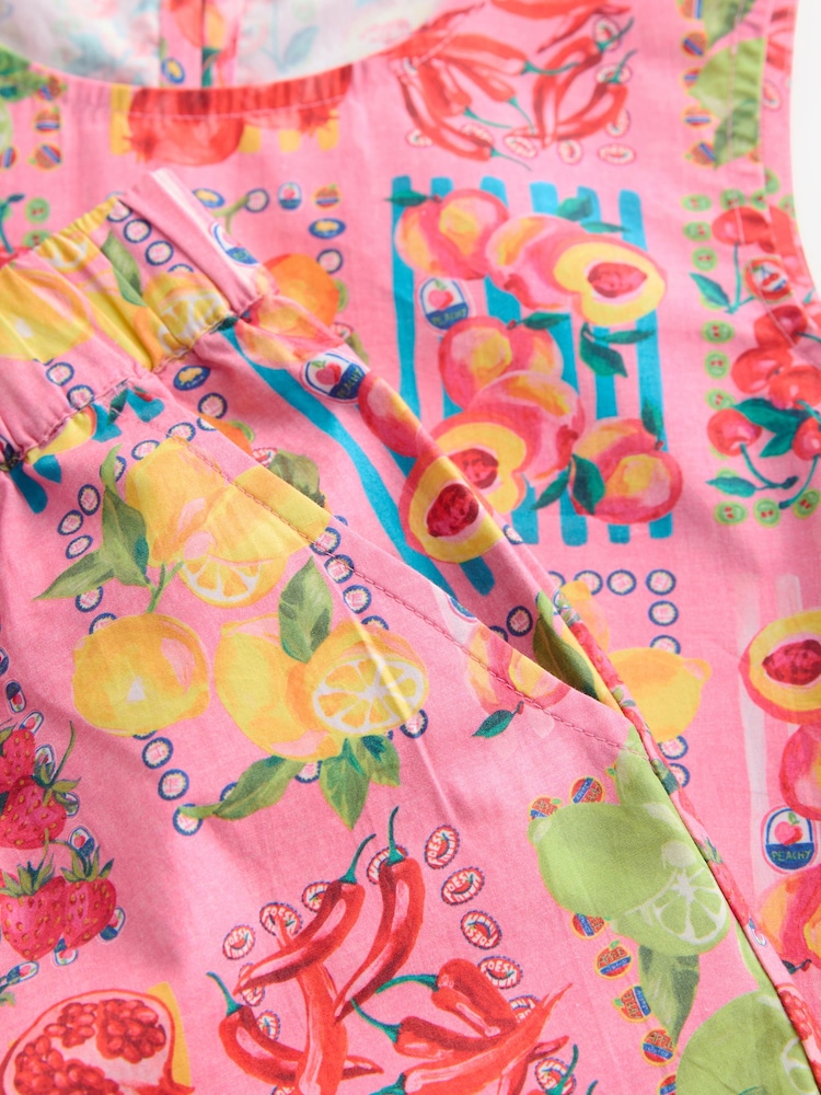 Never Fully Dressed Pink Fruit Cotton Flare Top and Trousers Set - Image 8 of 8