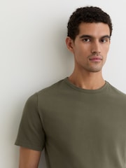 Reiss Khaki Green Joe Stretch-Cotton Crew-Neck T-Shirt - Image 1 of 6