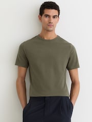 Reiss Khaki Green Joe Stretch-Cotton Crew-Neck T-Shirt - Image 4 of 6