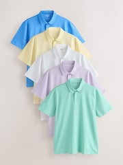 White/Yellow/Pink/Green/Lilac Regular Fit Motionflex Short Sleeve Jersey Polo Shirts 5 Pack - Image 1 of 8