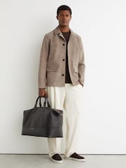 Reiss Soft Grey Silvano Suede Heavyweight Overshirt - Image 1 of 7