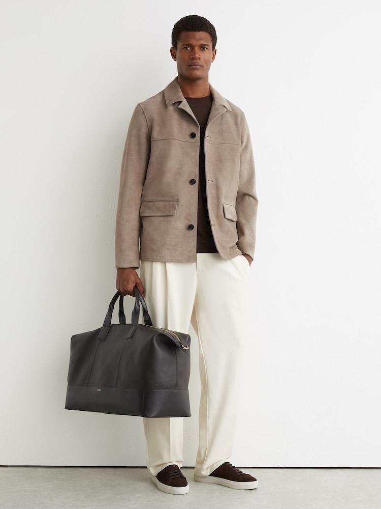 Reiss Soft Grey Silvano Suede Heavyweight Overshirt - Image 1 of 7