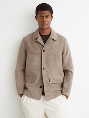 Reiss Soft Grey Silvano Suede Heavyweight Overshirt - Image 3 of 7