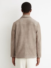 Reiss Soft Grey Silvano Suede Heavyweight Overshirt - Image 5 of 7