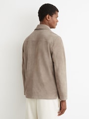 Reiss Soft Grey Silvano Suede Heavyweight Overshirt - Image 6 of 7