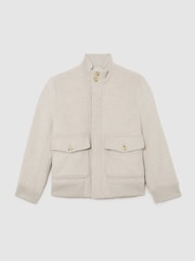 Reiss Oatmeal Hadley Wool-Blend Funnel-Neck Bomber Jacket - Image 2 of 6