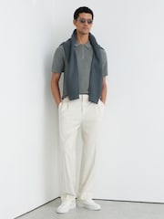 Reiss Sage Estate Textured-Knit Half-Zip Polo Shirt - Image 3 of 7