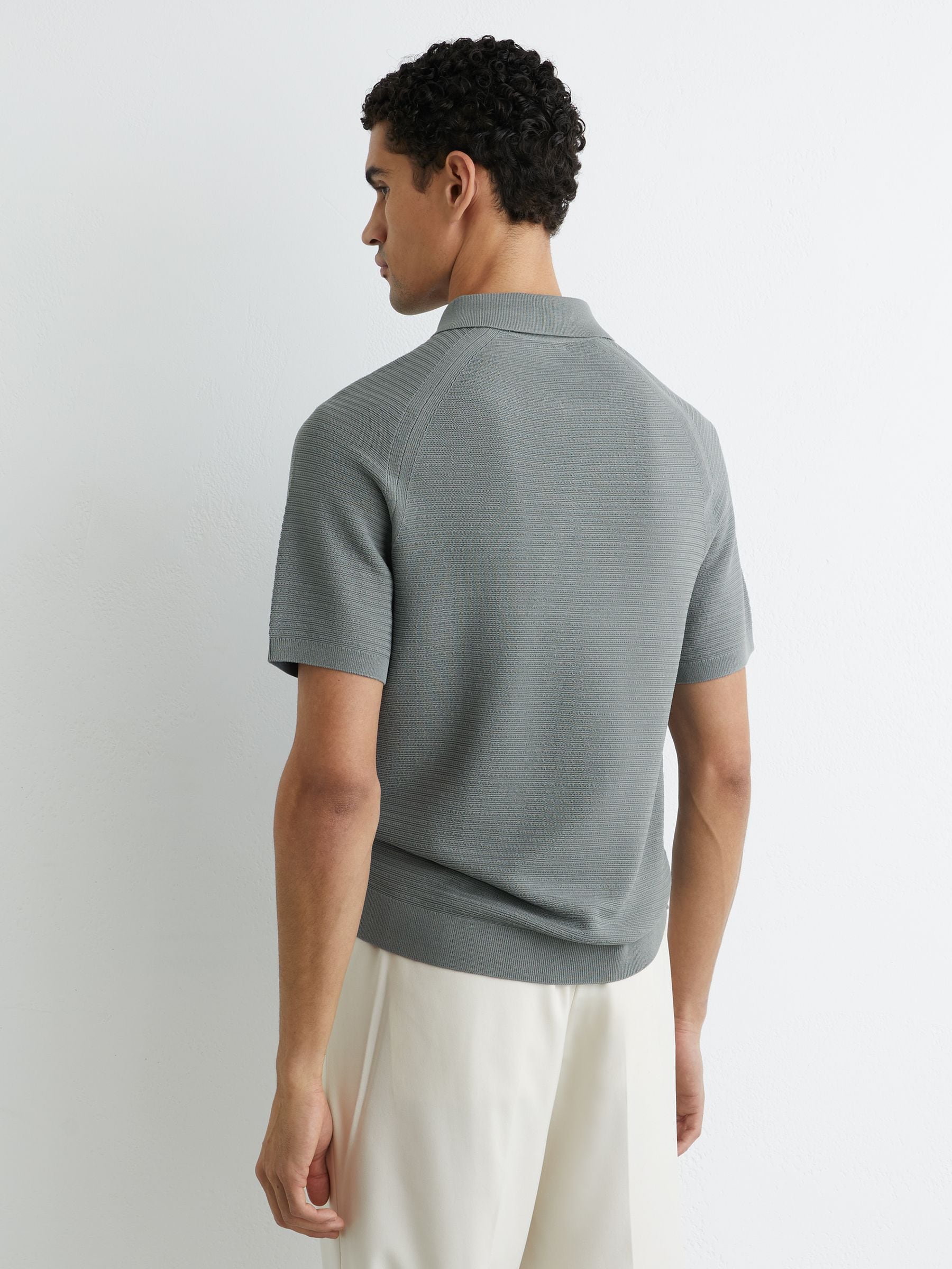 Buy Reiss Sage Estate Textured-Knit Half-Zip Polo Shirt from Next USA