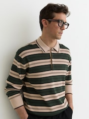 Reiss Green Multi Scrum Ruby-Stripe Half-Button Jumper - Image 1 of 6