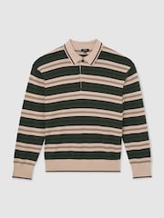 Reiss Green Multi Scrum Ruby-Stripe Half-Button Jumper - Image 2 of 6