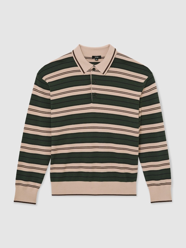 Reiss Green Multi Scrum Ruby-Stripe Half-Button Jumper - Image 2 of 6